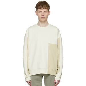 FRAME Patchwork French Cotton-Terry Crewneck Sweatshirt in Milk Beige Size Large